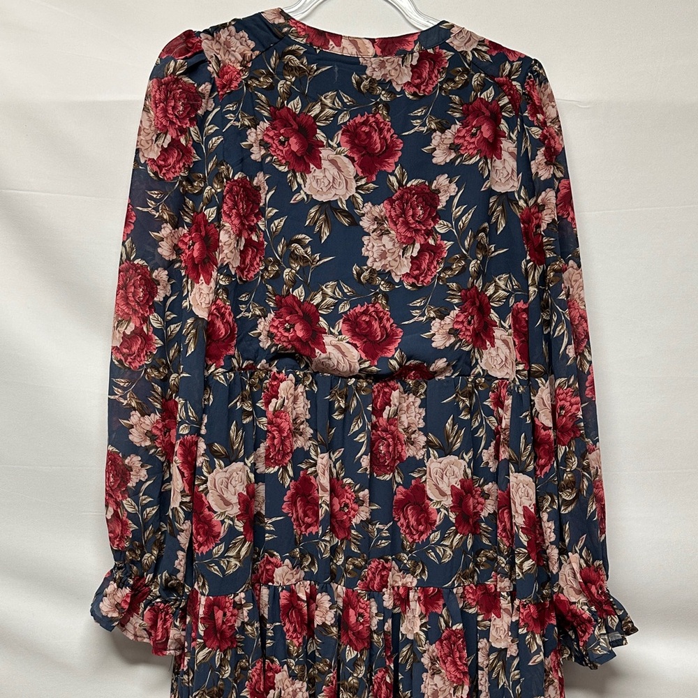 Brass & Roe Called to Surf Roxi Elegant Floral Maxi Dress Tiered Pockets L - Picture 8 of 9
